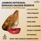 1/4 Jambon Serrano Artisanal 18 - 24 Mois Grande Réserve IGP 500g - SaucBack.Com