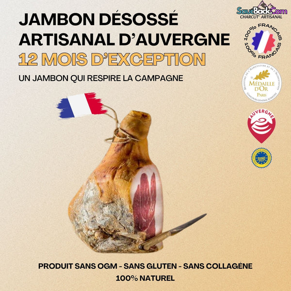 Jambon d'Auvergne Artisanal IGP 12-14 Mois Médaillé +7kg
