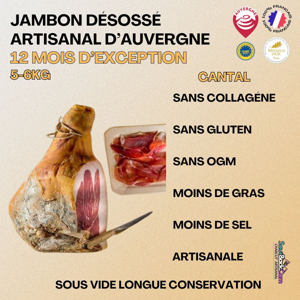 Jambon d'Auvergne Artisanal IGP 12-14 Mois Médaillé +7kg