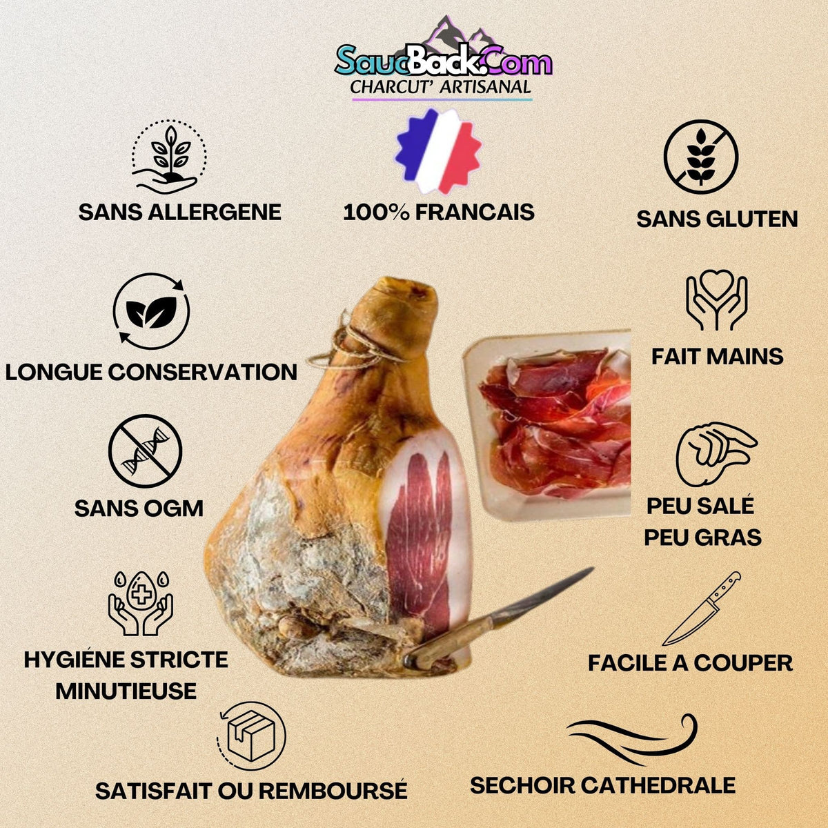 Jambon d'Auvergne Artisanal IGP 12-14 Mois Médaillé +7kg