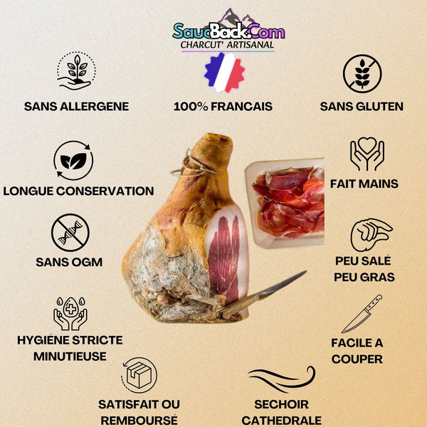 Jambon d'Auvergne Artisanal IGP 18-24 Mois Médaillé Porc Fermier +8kg