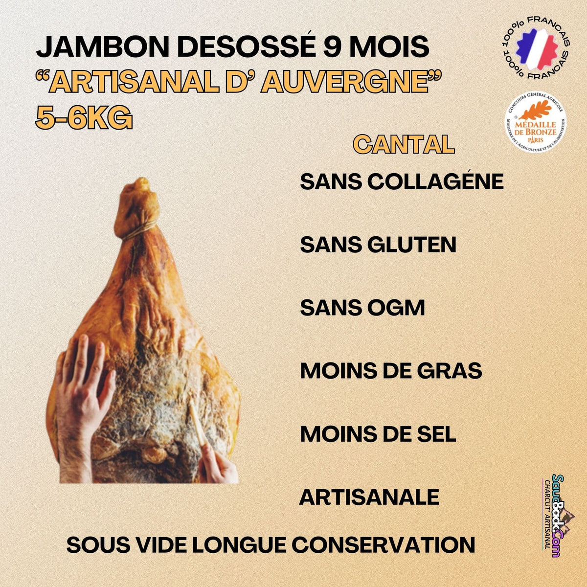 Jambon d'Auvergne IGP 9 Mois Artisanal +6kg