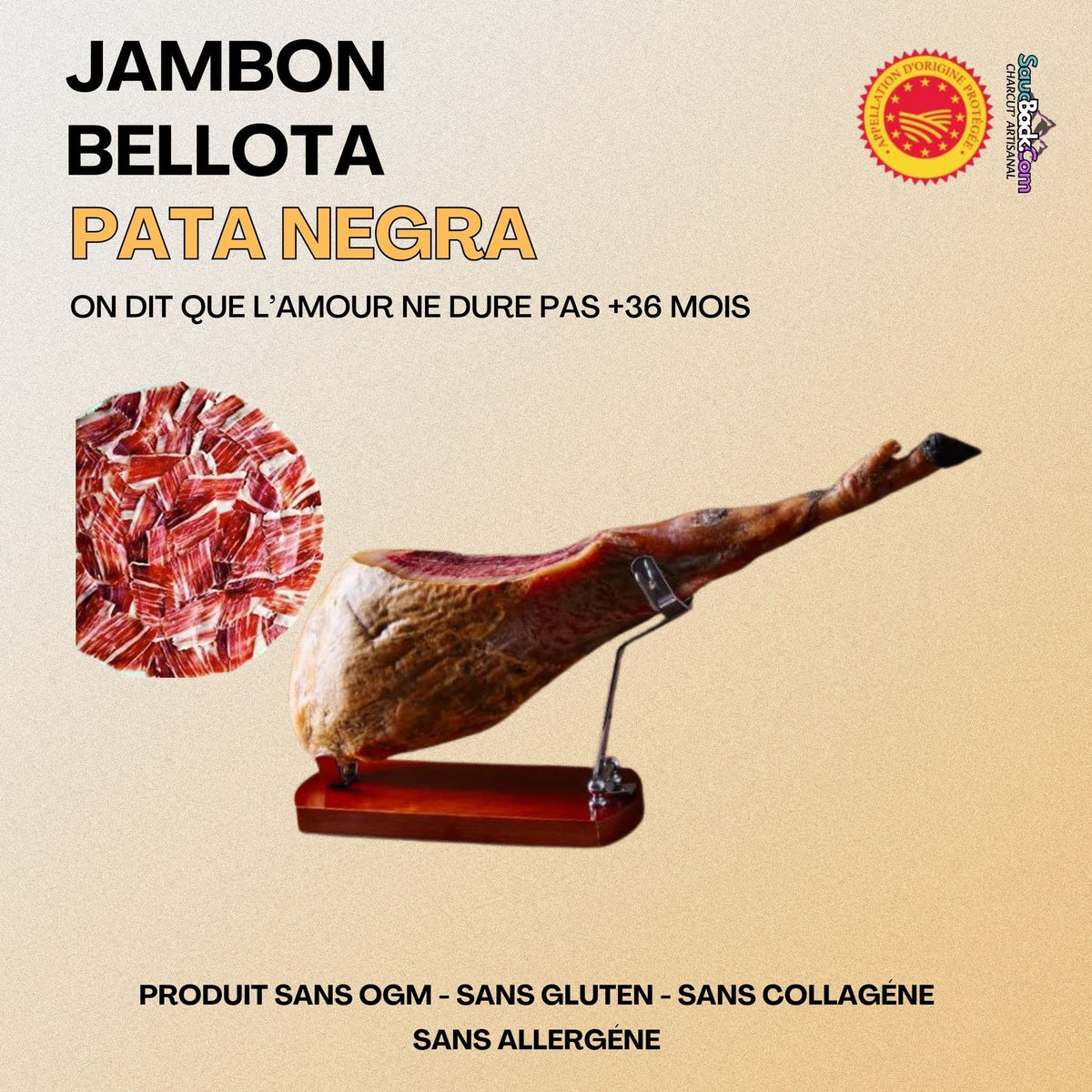 Jambon Bellota 36 Mois Pata Negra Ibérique AOP +9kg