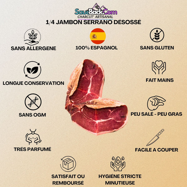 1/4 Jambon Serrano Artisanal 18-24 Mois Grande Réserve IGP 500g