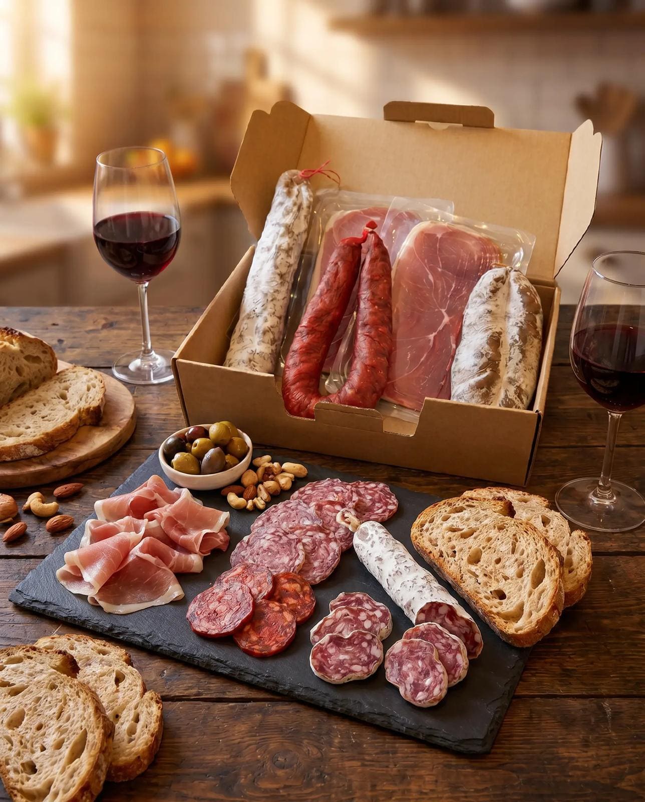 Box Apéro Caractère – Saucisson, Serrano IGP, Chorizo Fort IGP