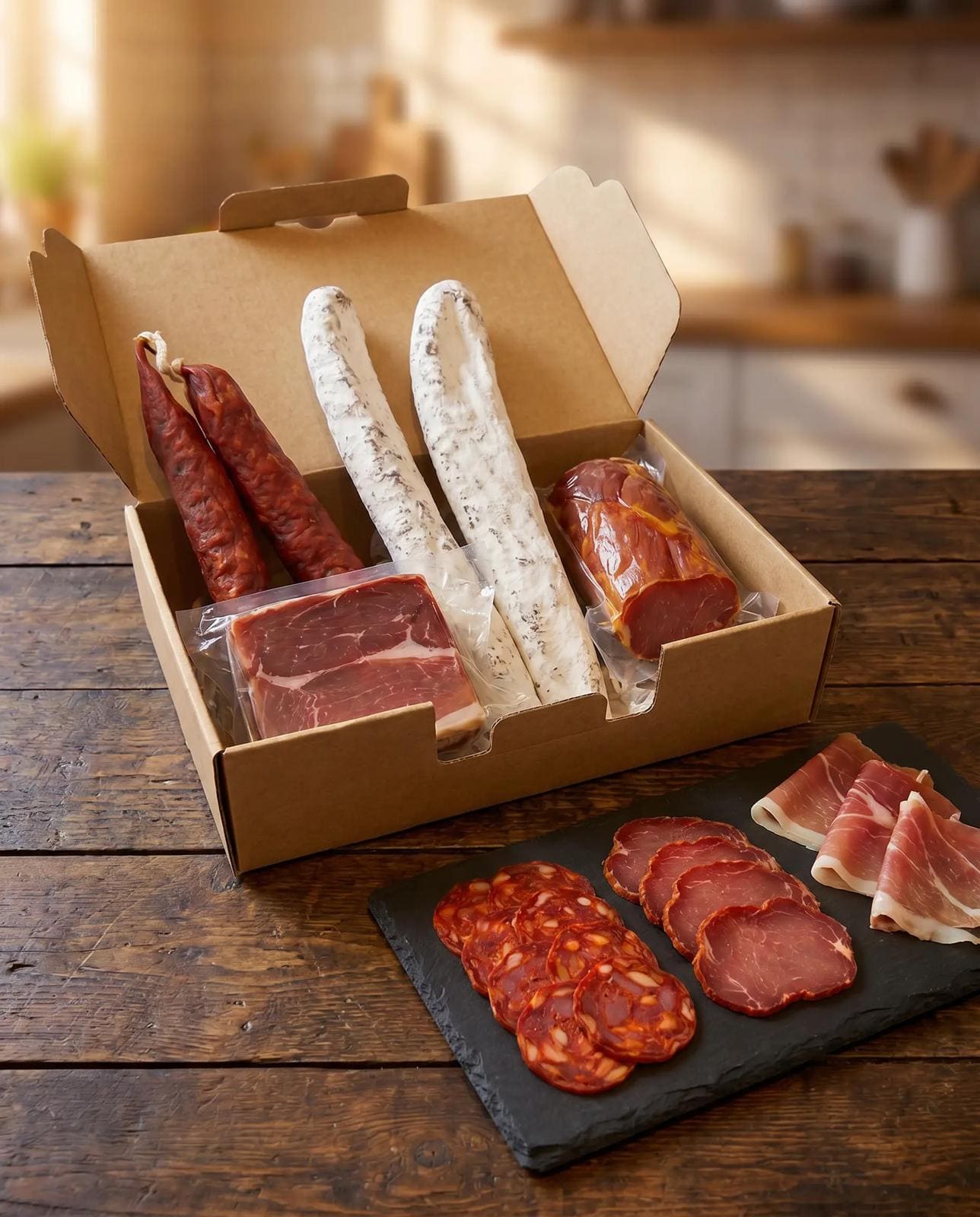 Box Ibérique – Chorizo IGP, Lomo, 1/4 Serrano IGP, Fuet Catalan