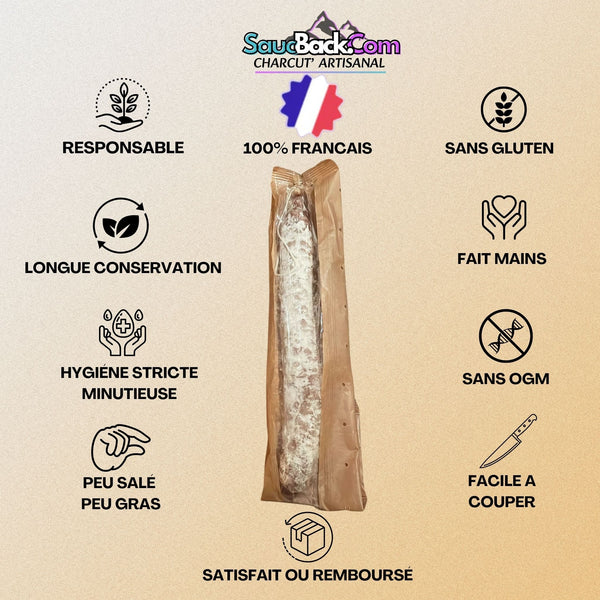 Saucisse Droite Artisanale "Altitude" Médaillé 250g - SaucBack.Com